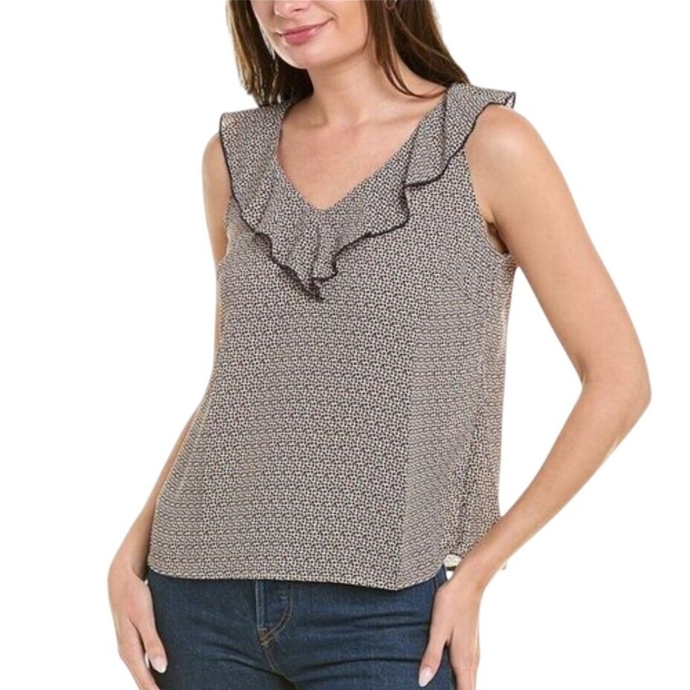 Cabi Womens Star Print Ruffle Neck Sleeveless Stellar Top 3983 Multicolor Small